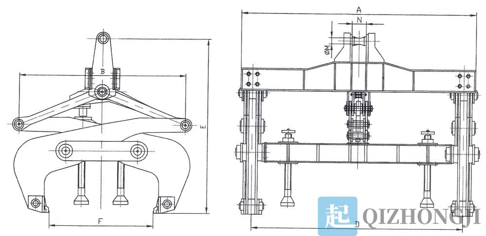 單吊耳自動開閉板坯夾鉗外形尺寸圖.jpg 單吊耳自動開閉板坯夾鉗外形尺寸圖.jpg