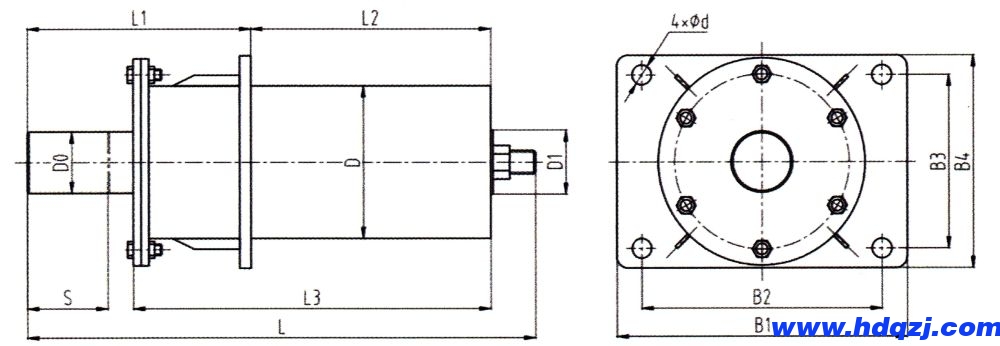 HT4型彈簧緩沖器外形安裝尺寸圖 HT4型彈簧緩沖器外形安裝尺寸圖