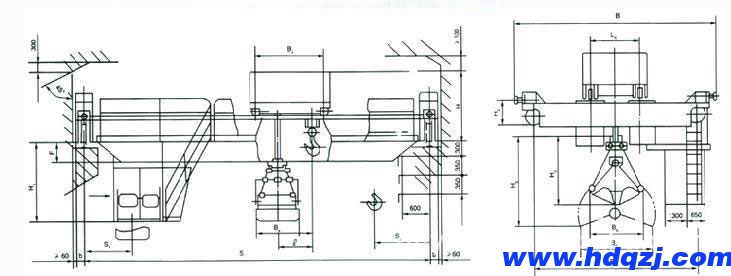 抓斗吊鉤兩用橋式起重機結構圖 抓斗吊鉤兩用橋式起重機結構圖