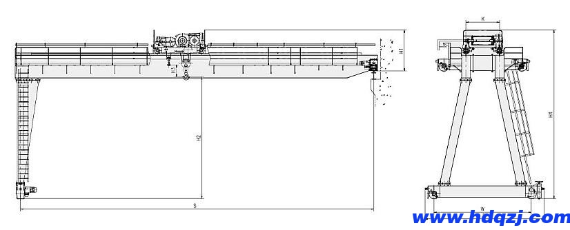 MGB型雙梁半門式起重機結構圖 MGB型雙梁半門式起重機結構圖