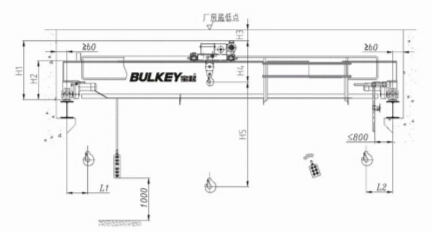 歐式雙梁電動葫蘆起重機外形尺寸結構圖紙 歐式雙梁電動葫蘆起重機外形尺寸結構圖紙